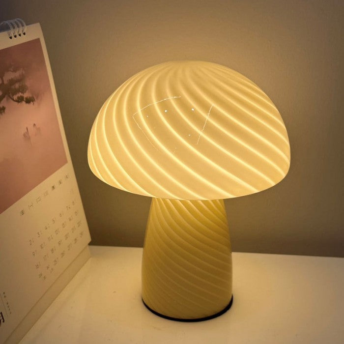 Striped Glass Mushroom Table Lamp Modern LED Light