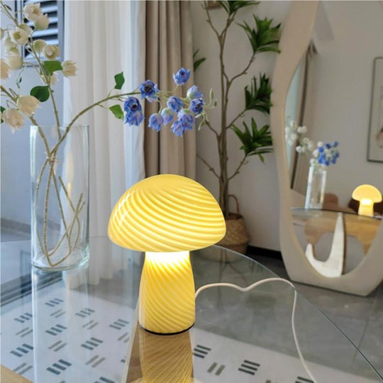 Striped Glass Mushroom Table Lamp Modern LED Light