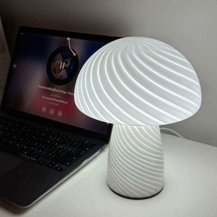 Striped Glass Mushroom Table Lamp Modern LED Light