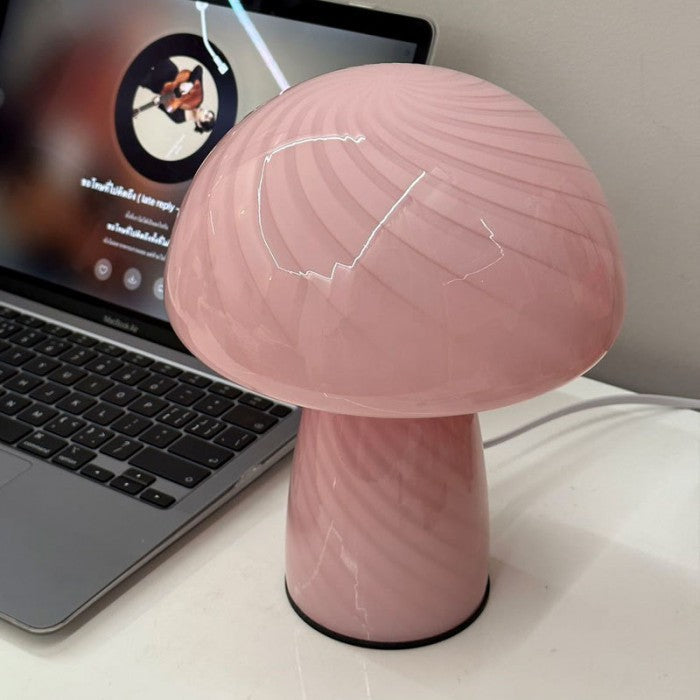 Striped Glass Mushroom Table Lamp Modern LED Light