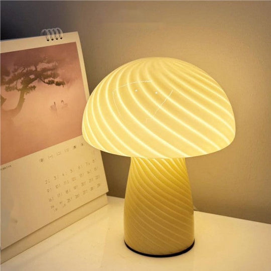 Striped Glass Mushroom Table Lamp Modern LED Light